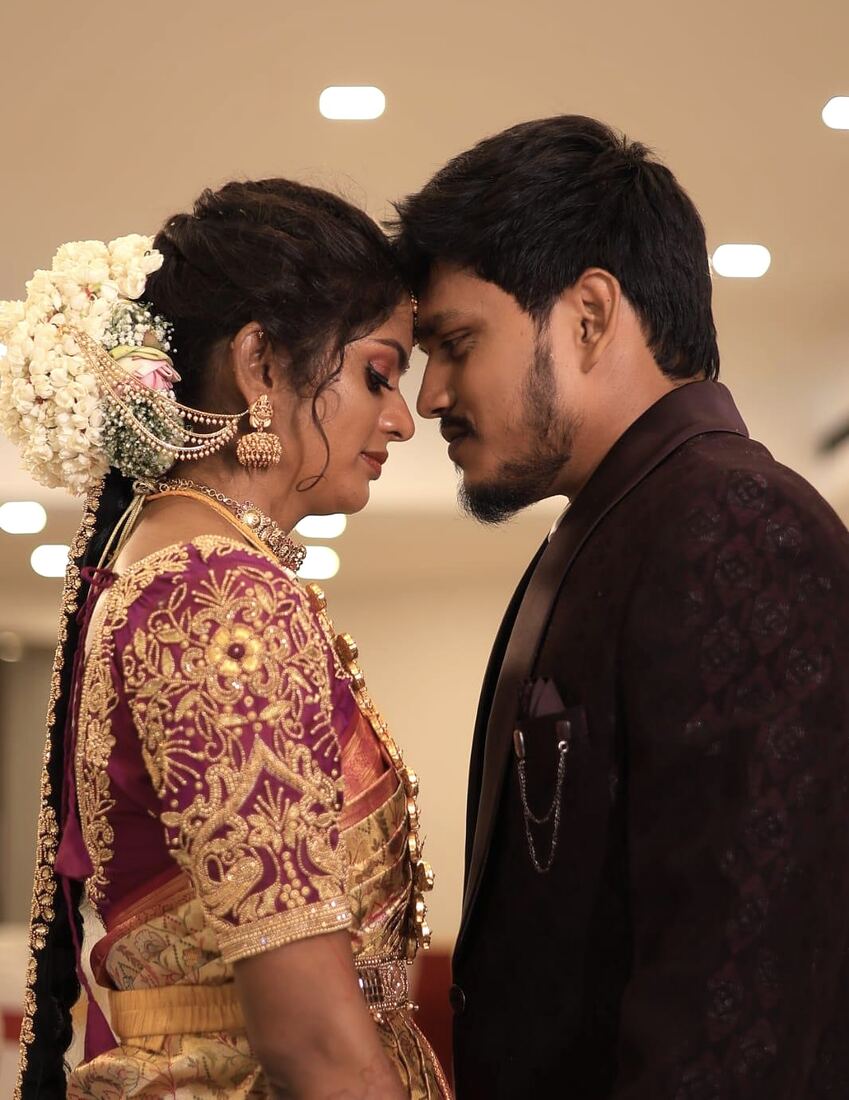 Bride and groom with reception makeup by Blossom