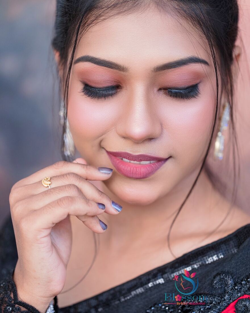 Soft glam eye makeup look created in Blossom makeup classes, Madurai