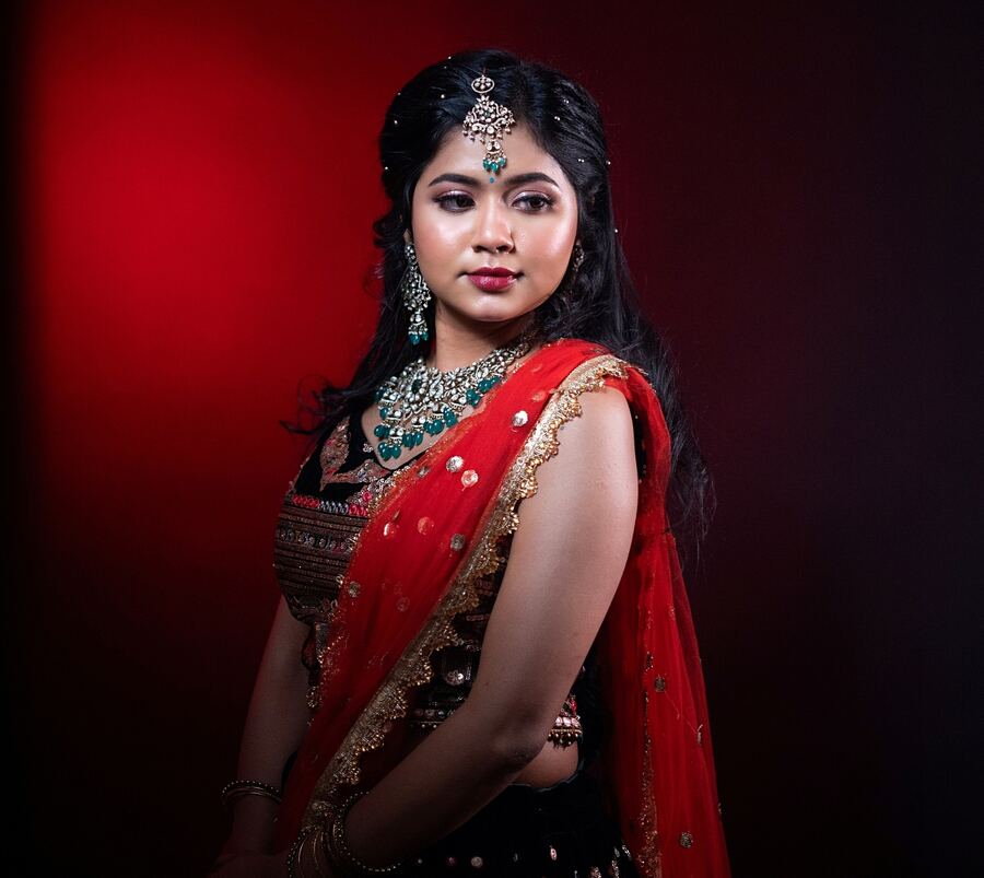 Ultra HD bridal makeup with red dupatta, Madurai